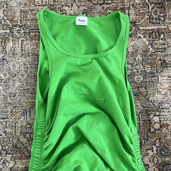Aritzia Tna Green Tank Dress Small Sleeveless Stretch Ruched - Picture 3 of 7